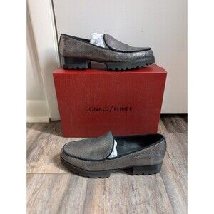Donald J. Pliner Women's Elen Loafers Carbon Pebbled Metallic Leather Size 8.5 M